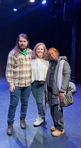 Playwright Maria E Andreu with actors Zachary Papatheodorou and Olivia Nichole Williams